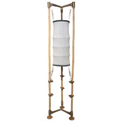 Floor Standing Lamp Made of Bamboo, Bronze Accessories and Fabric