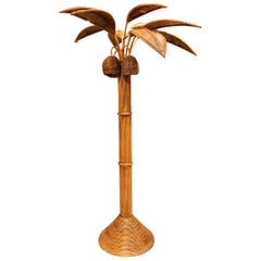 1980s Spanish Woven Wicker Palm Tree Lamp