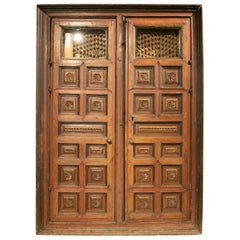 18th Century Hand-Carved Wooden Door with its Original Polychromy