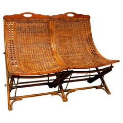Retro 1970s French Bamboo and Wicker Two-seater Sofa 