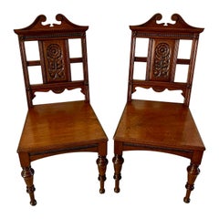 Pair of Quality Used Carved Walnut Hall Chairs