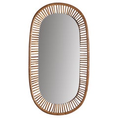 Italian Designer, Wall Mirror, Rattan, Mirror Glass, Italy, c. 1950s