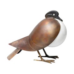 90's François-Xavier Lalanne's “Pigeon” Bronze and Opaline Glass Table Lamp