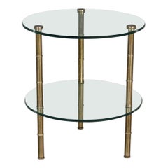 Single Brass Faux Bamboo Bagues Style Two Tier Glass End Table