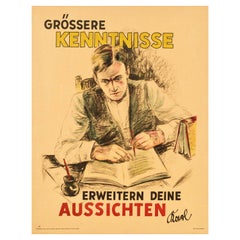 Original Vintage Work Motivation Poster Grossere Kenntnisse More Knowledge Quote