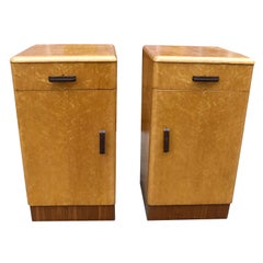 Art Deco Pair of Matching Bedside Cabinets in Blonde Maple, c1930's