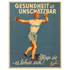 Original Vintage Work Motivation Poster Gesundheit Health Priceless Quote Sport