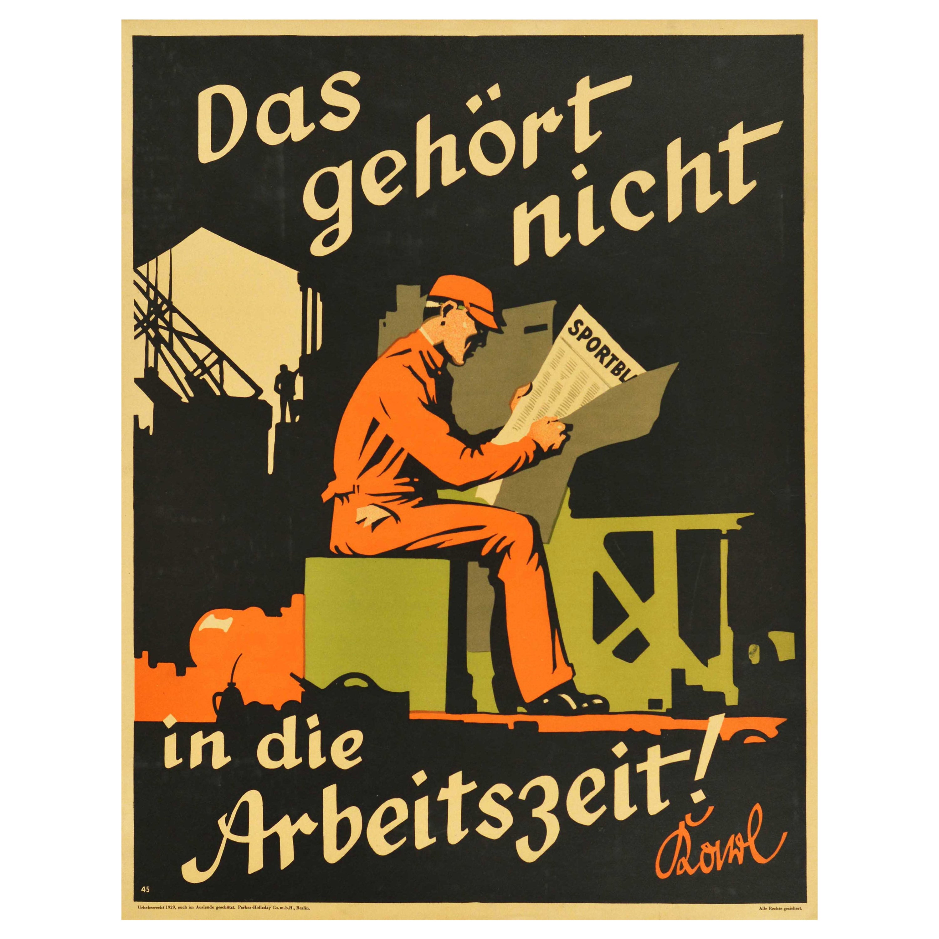 Affiche de motivation vintage d'origine Arbeitszeit non pendant les heures de travail, devis d'atelier