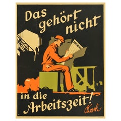Original Antique Motivation Poster Arbeitszeit Not During Work Hours Doval Quote