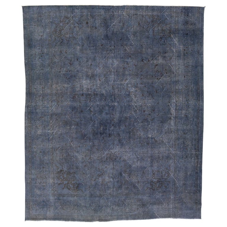 Vintage Overdyed Handmade Designed BlueGray Wool Rug For Sale at 1stDibs
