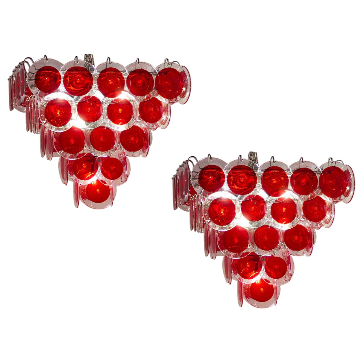 Striking Red Disc Murano Chandelier For Sale
