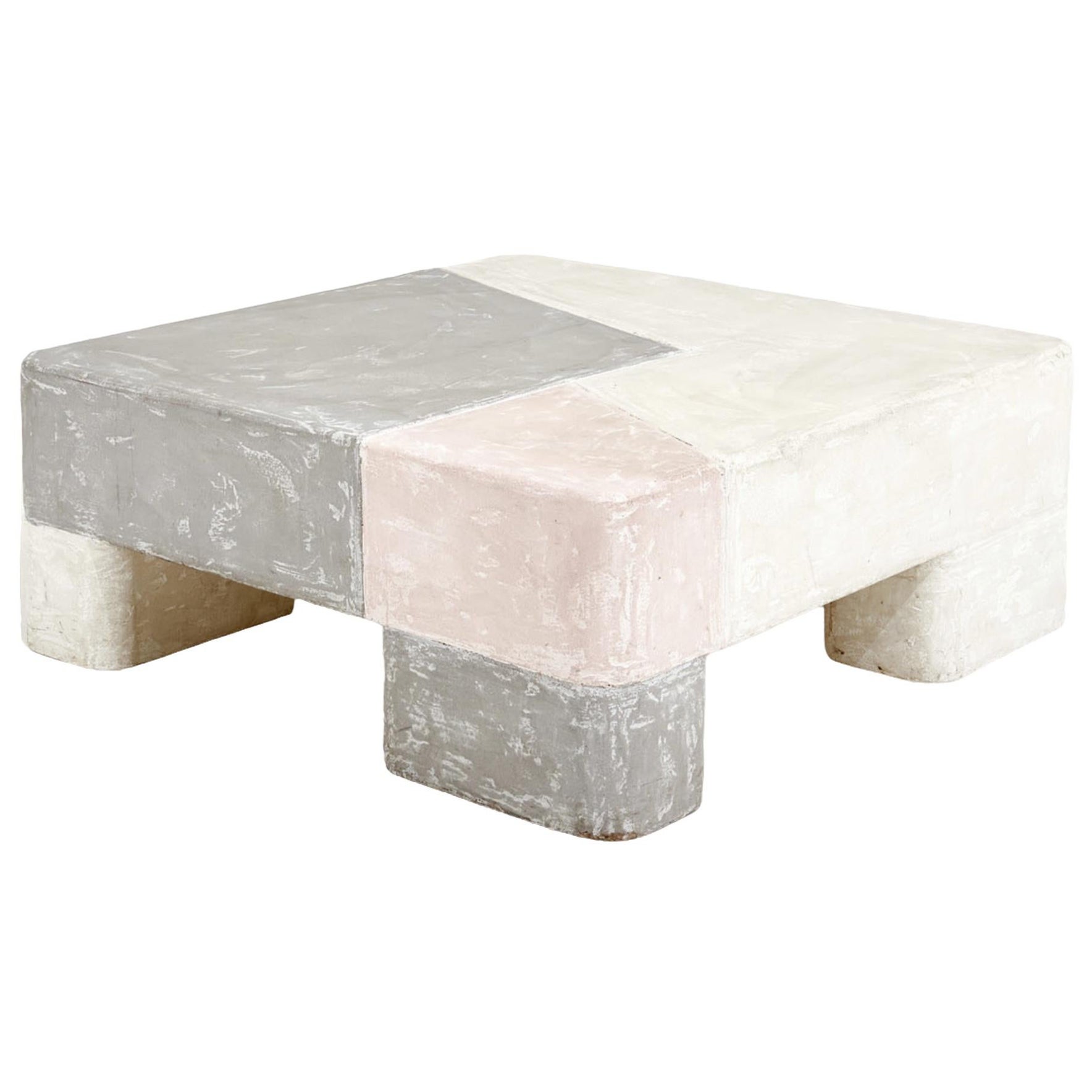 Plaster Coffee Table Post Modern Grey, Pink, White, 1970 For Sale