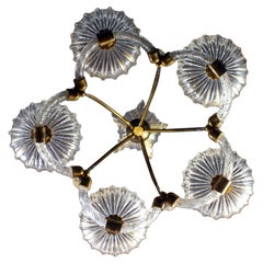 Ercole Barovier Art Deco Brass Mounted Murano Glass Chandelier  1940