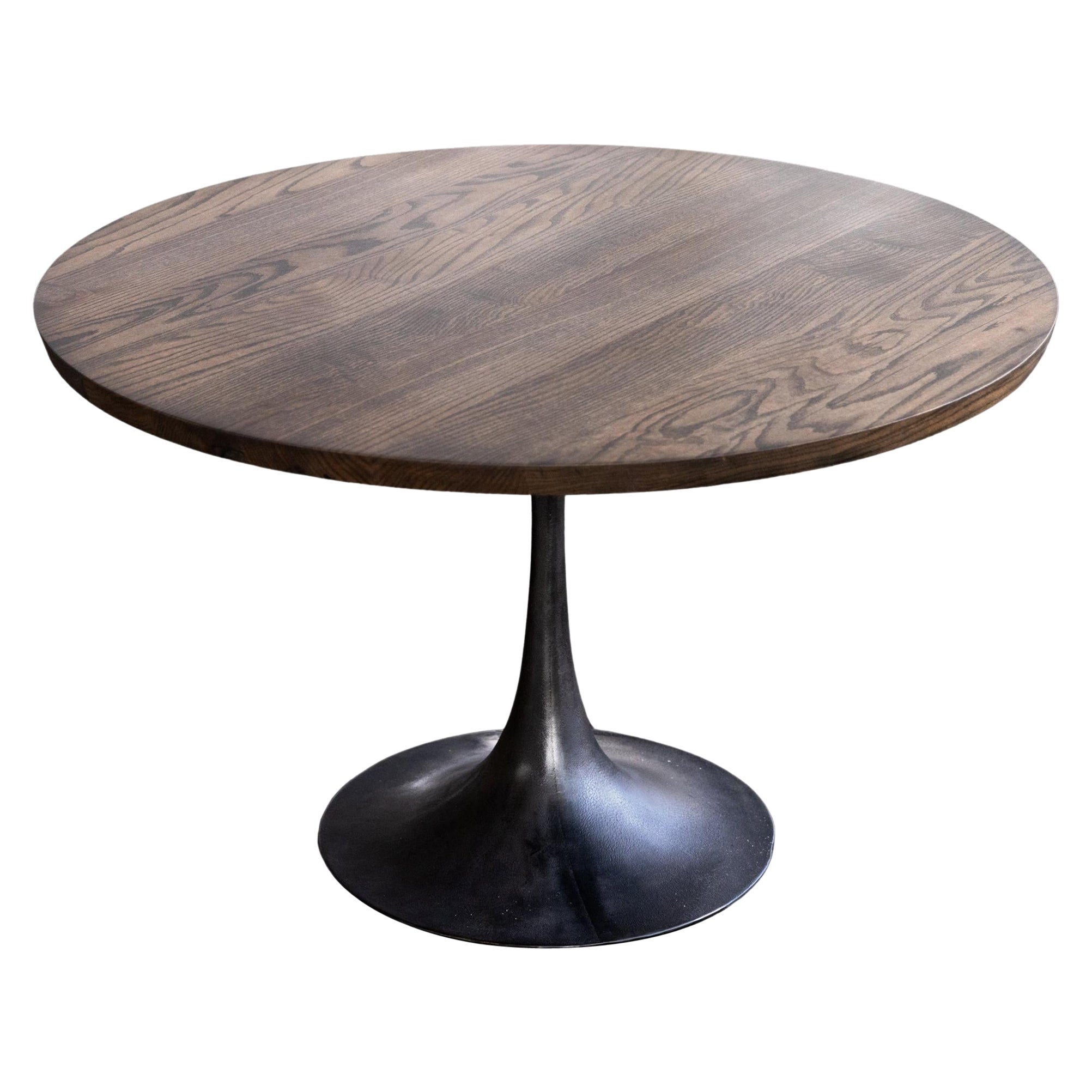 Dark Wood Round Pedestal Base Dining Table Cast Iron Amicalola Base