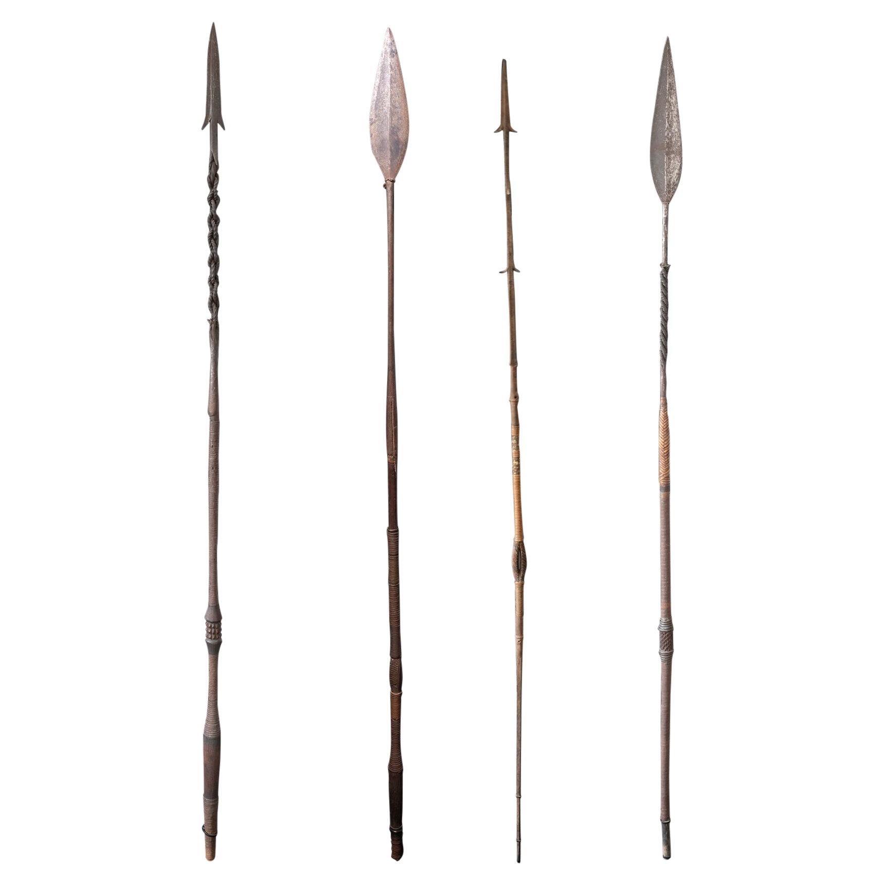 Set of Four Forged African Barbed Harpoon Spears from Kongo