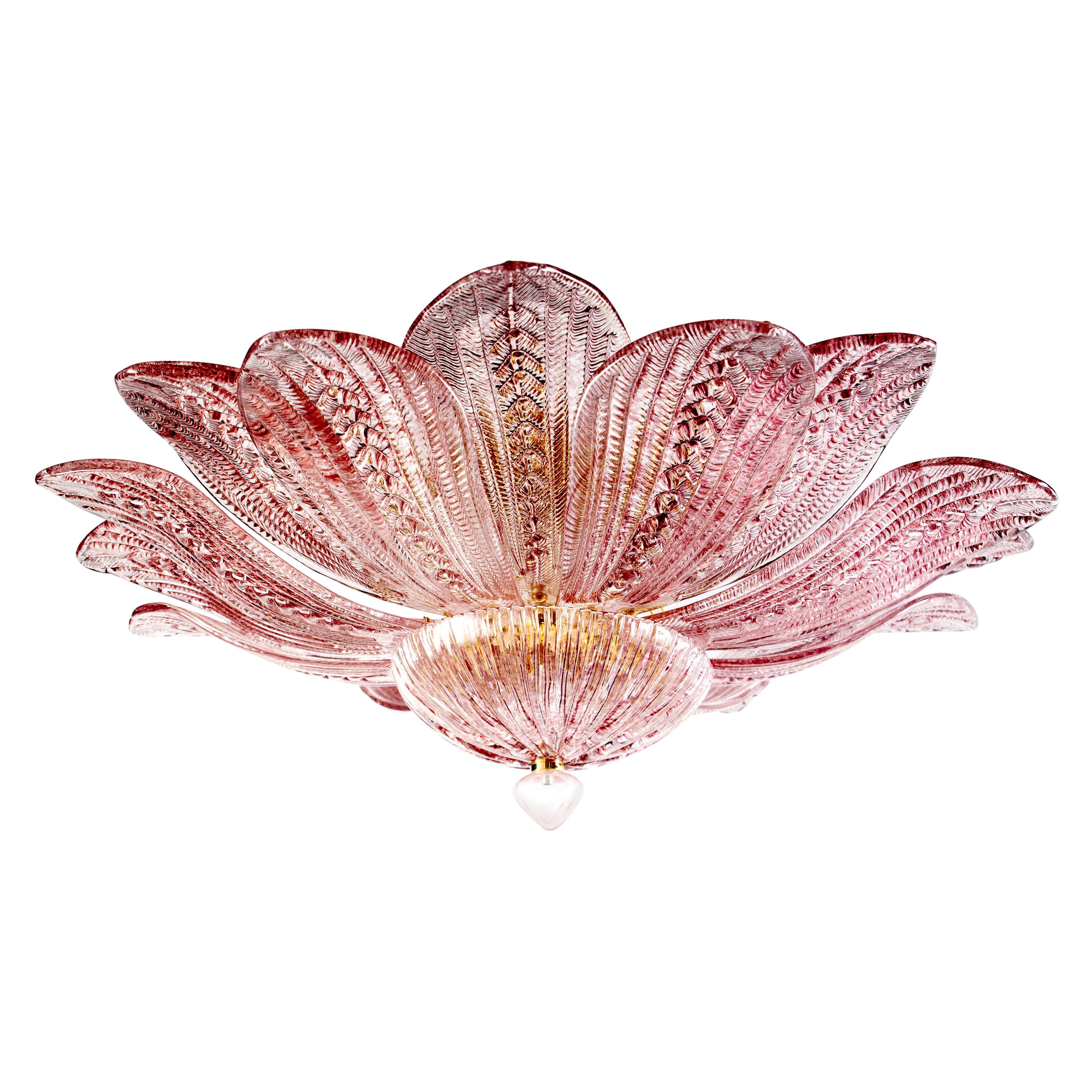 Delicious Pink Amethyst Murano Glass Leave Ceiling Light  or Chandelier