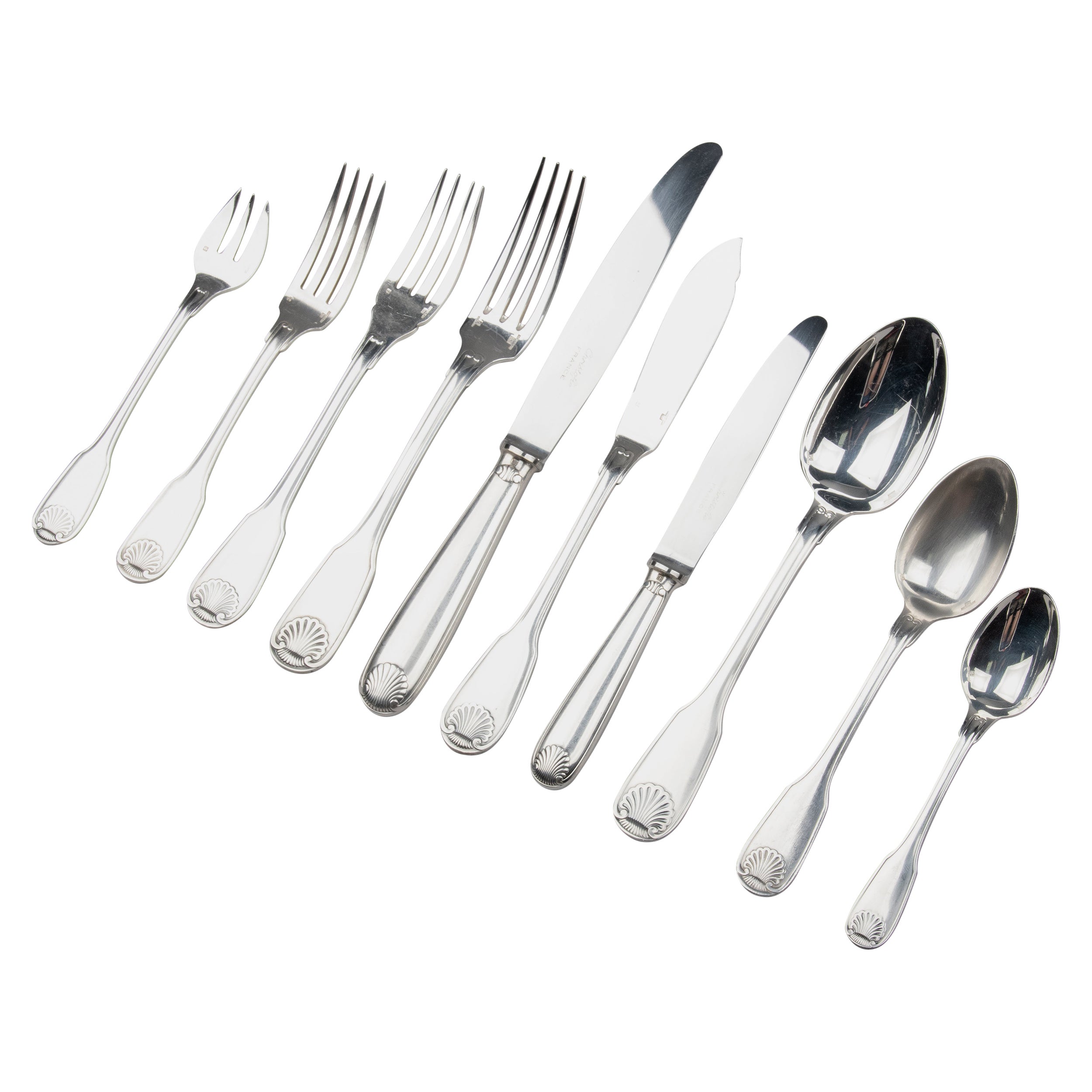 133-Piece Set of Silver-Plated Flatware by Christofle Model Vendome Coquille