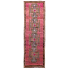 Vintage Mid-20th Century Handmade Turkish Anatolian Long & Narrow Gallery Carpet