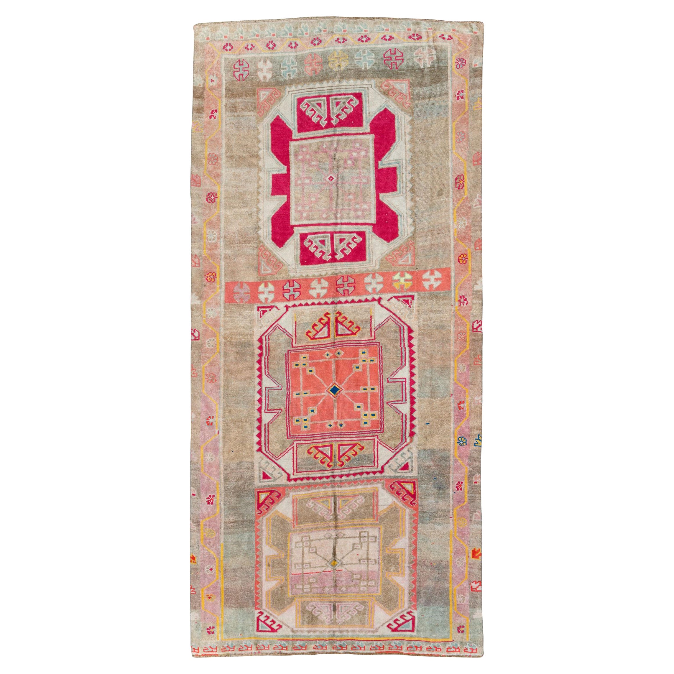 Mid-20th Century Handmade Turkish Anatolian Gallery Carpet For Sale