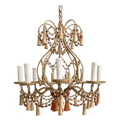 Retro Italian Wood Beaded Chandelier