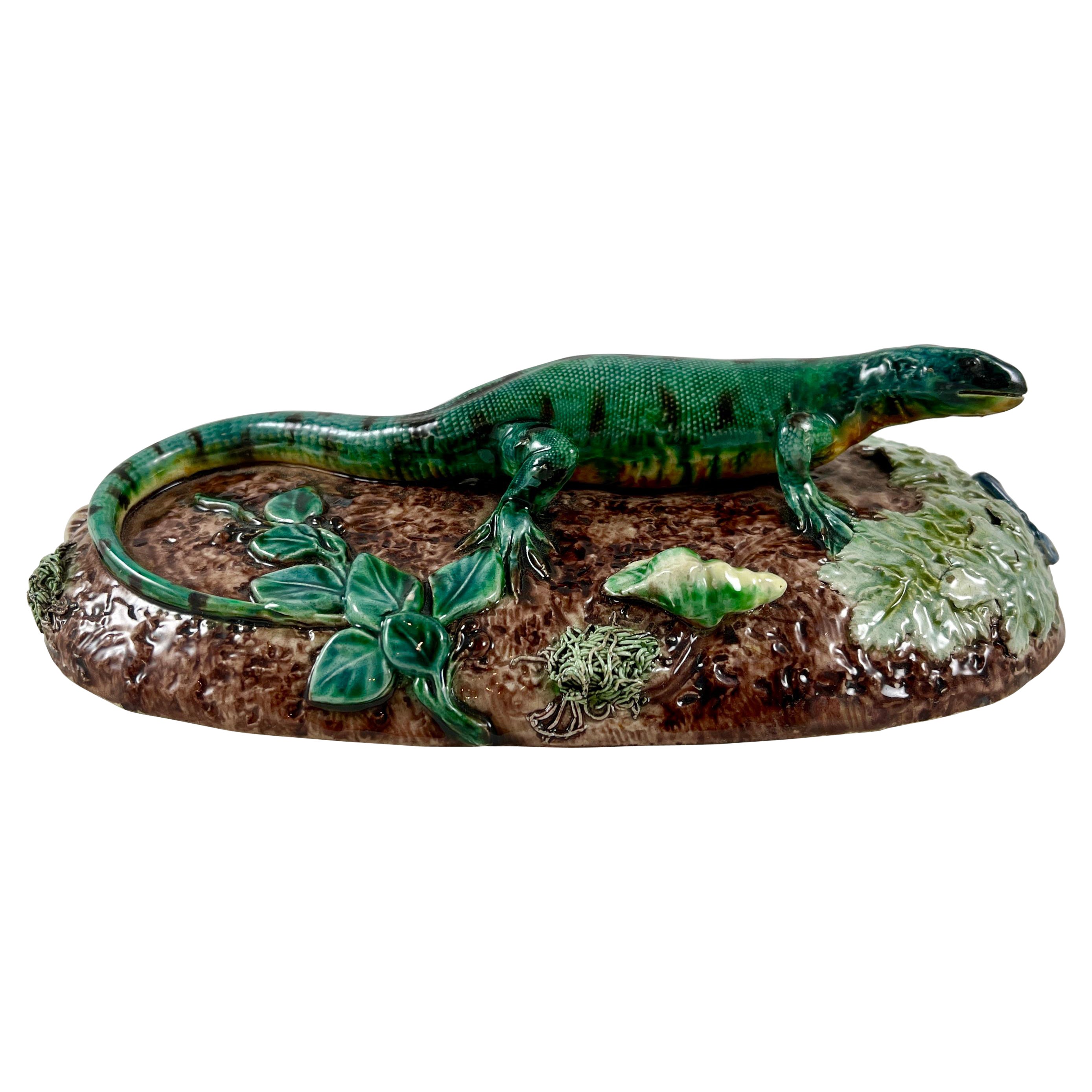Thomas Sergent French Palissy Lizard on Mound Desk Paperweight, Signed