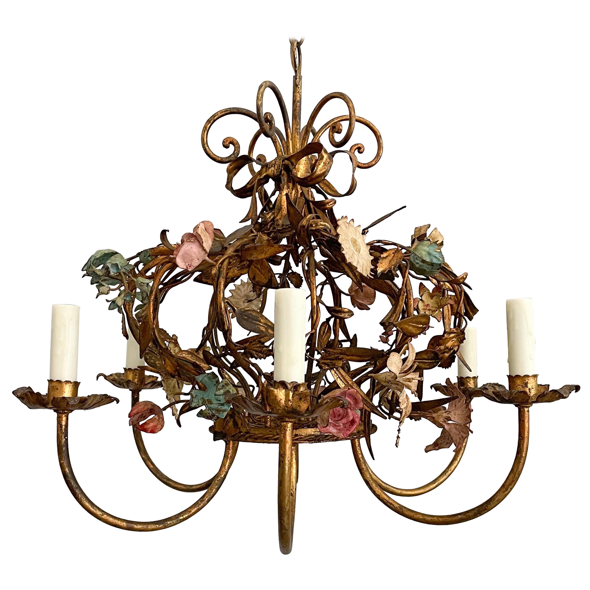 Italian Gilt Tole Crown Chandelier 