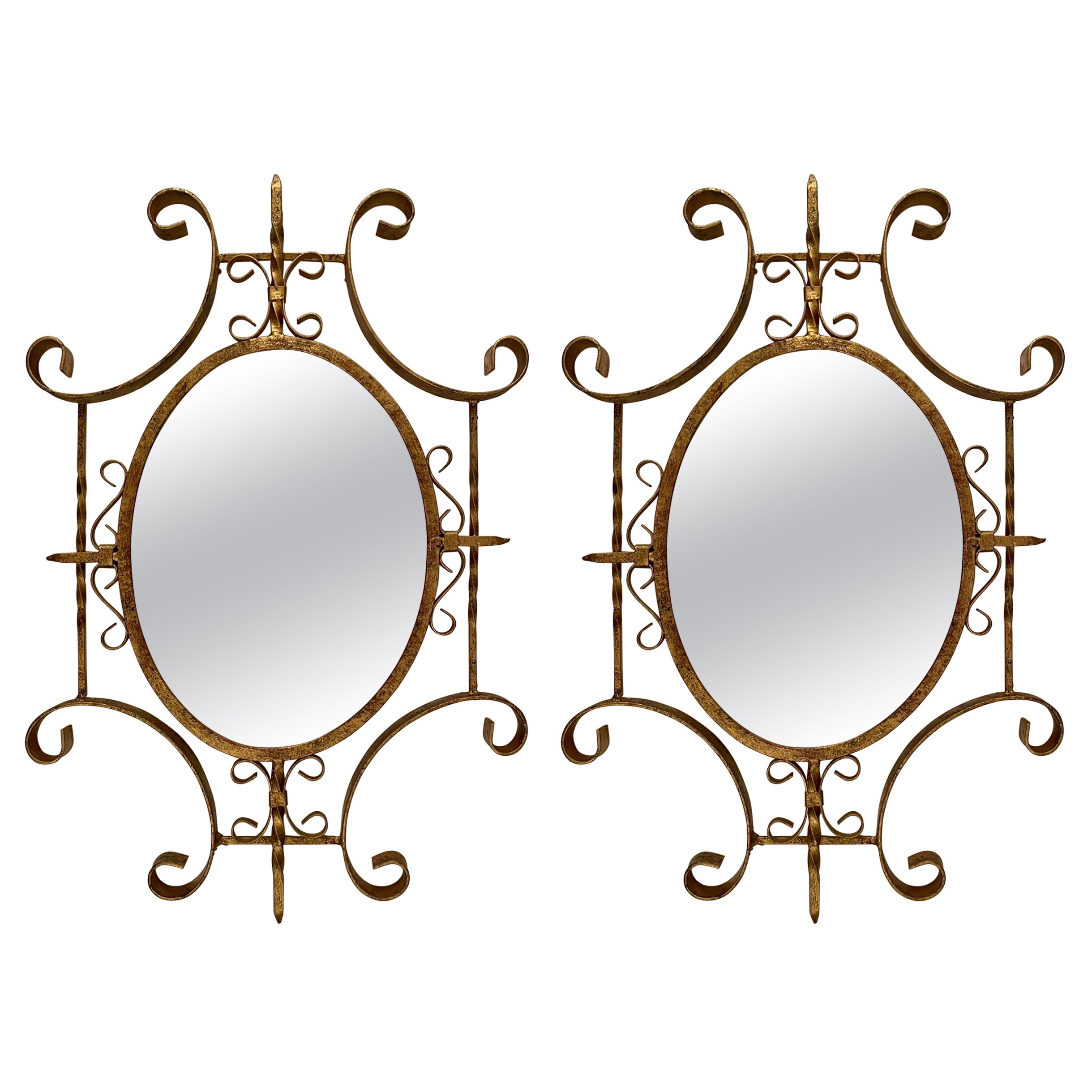 Pair of Italian Gilt Iron Scrolled Mirrors