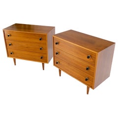 Pair Mid-Century Modern Walnut 3 Drawers Bachelor Chests Dressers Commodes Mint