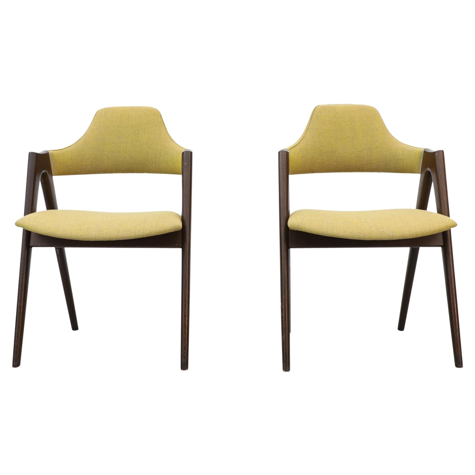 Pair of Kai Kristiansen Dark Stained Wood Framed Compass Chairs in Kiwi Fabric For Sale