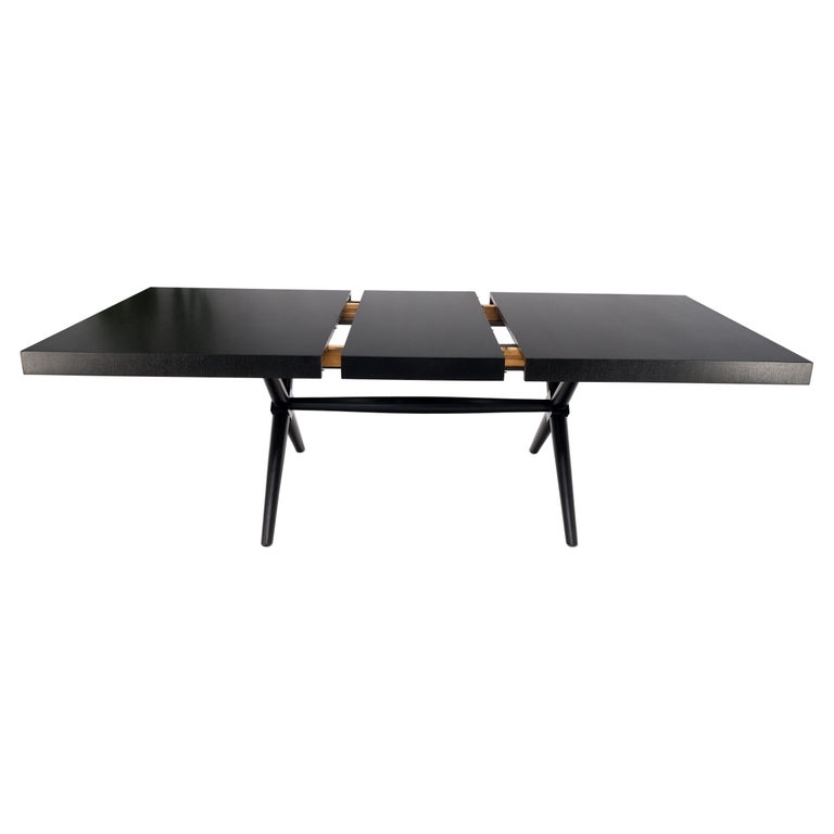 Black Lacquer One Leaf X Base Gibbings Trestle Dining Table by