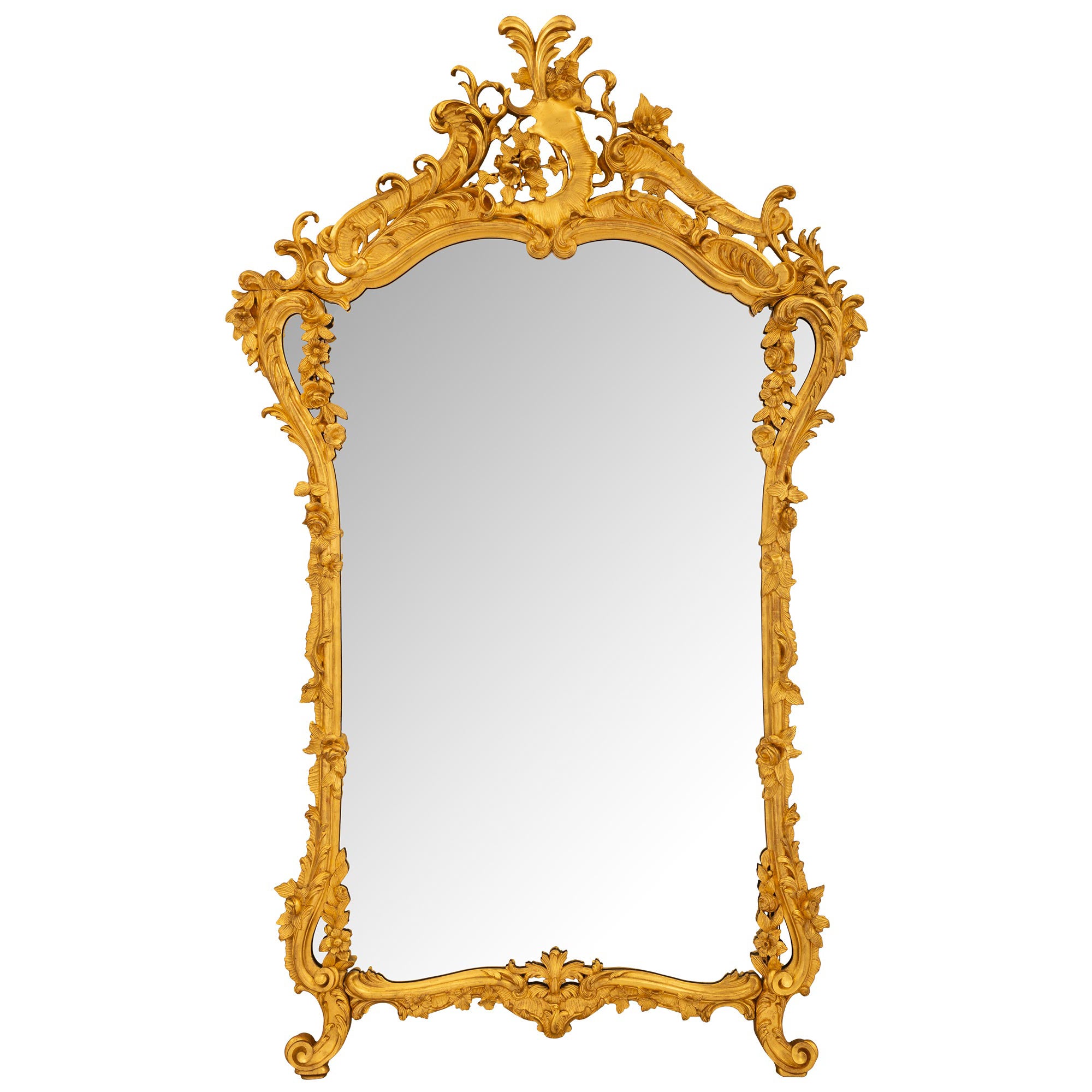 Miroir italien du XIXe siècle en bois doré de style Louis XV du XIXe siècle