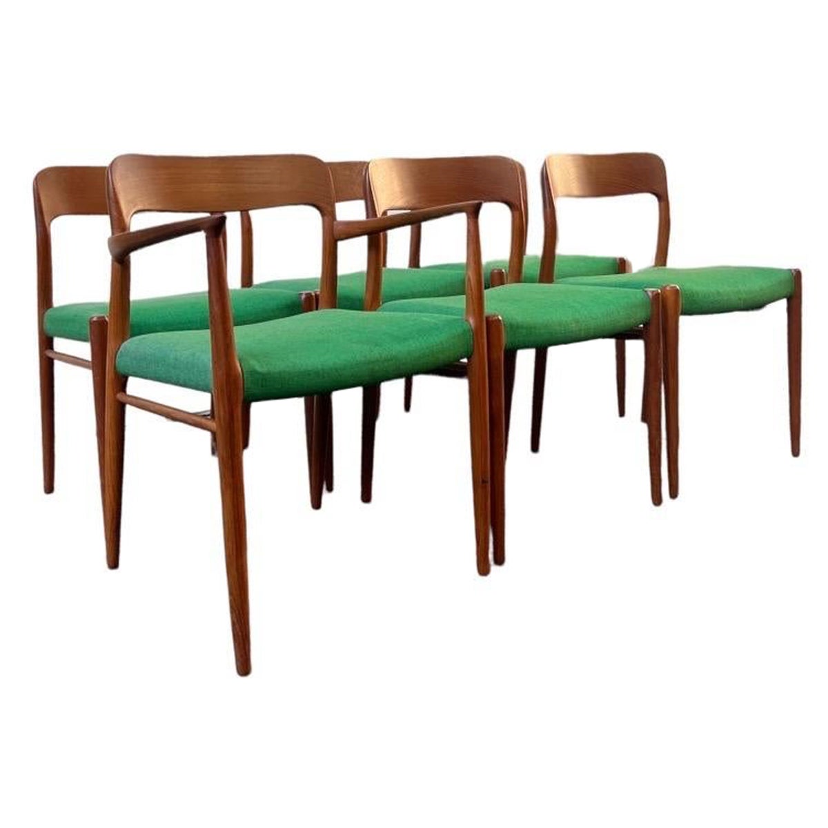 Vintage Danish MCM Dining Chairs by N.O Moller for JL Moller Stamped, Set of 6 For Sale