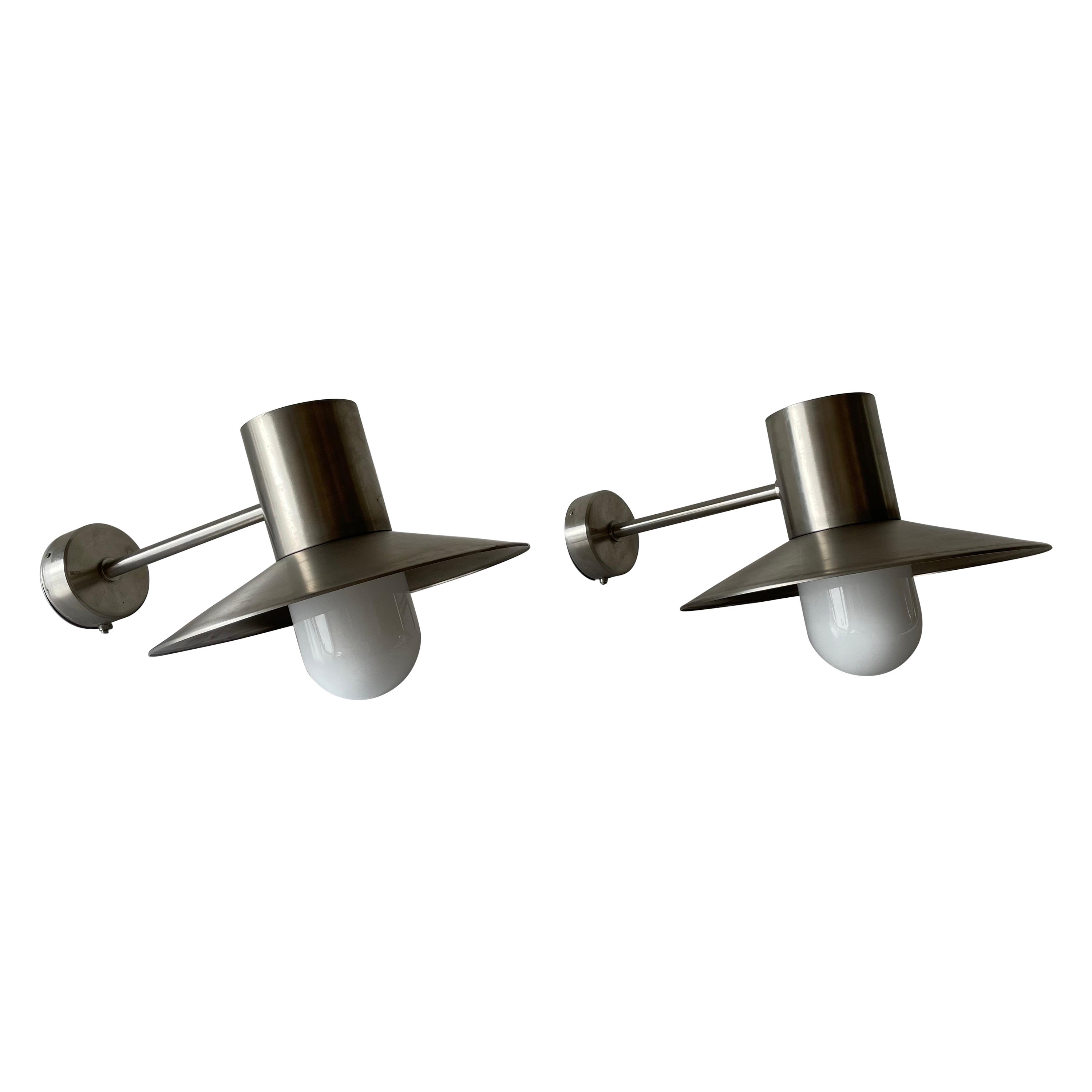 Opaline Glass Chrome Industrial Pair of Outdoor Sconces by Bega, 1980s  Germany at 1stDibs