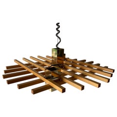 Grid Design Wood Ceiling Lamp by Esperia, 1960s, Italy