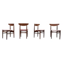 Set of Four Mid-Century Wegner Style Teak Dining Chairs with Pink Velvet Seats