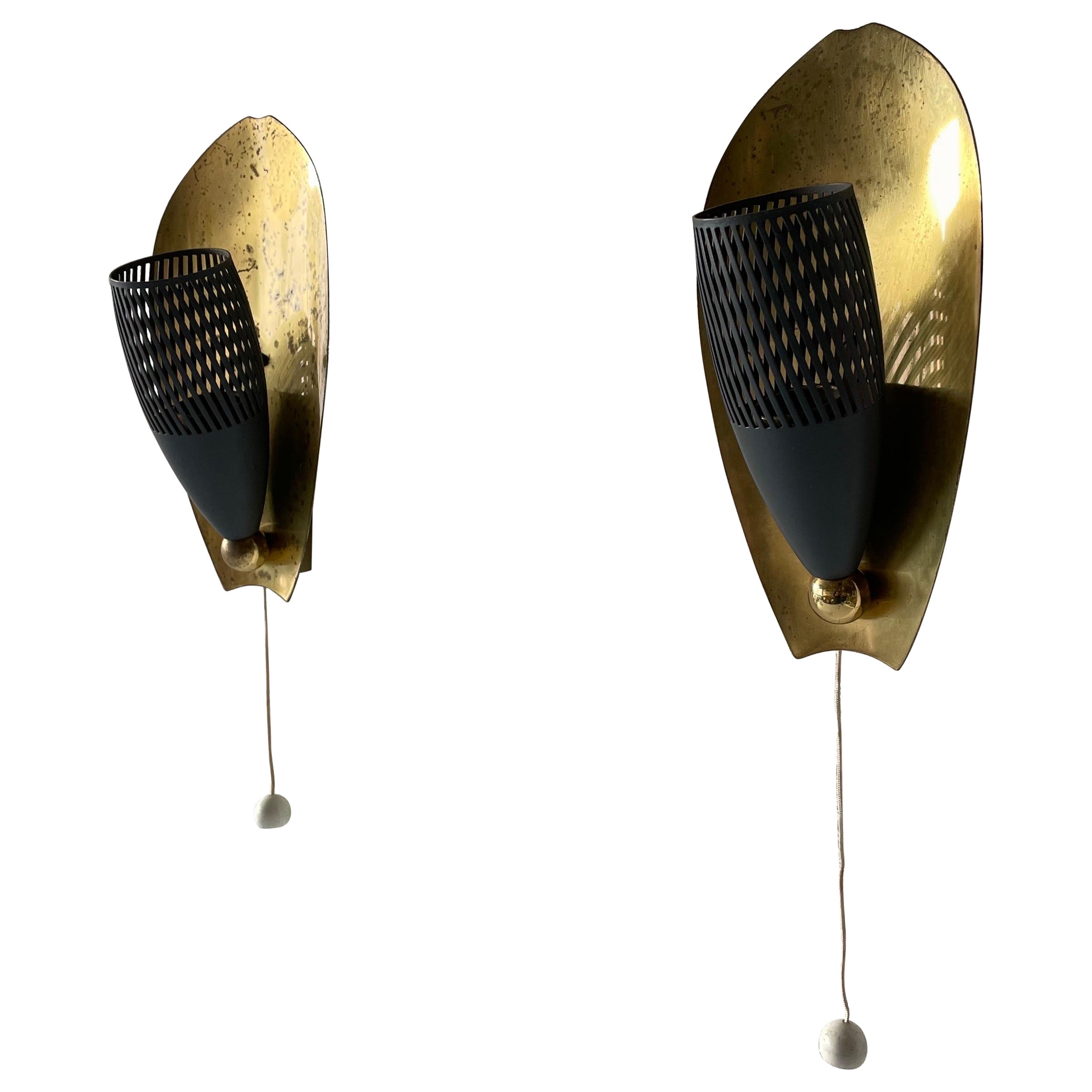 Mid-Century Brass and Grey Metal Pair of Sconces, 1950s, Germany