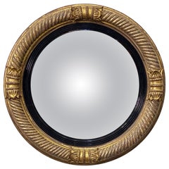 English Gilt and Ebony Convex Mirror from the Regency Era (Diameter 21 1/4)