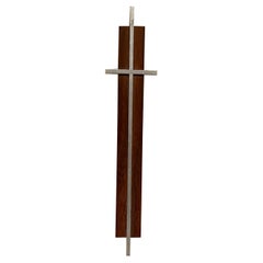 Vintage 1960s Modernist Cross Crucifix Wood and Aluminum Minimalist Midcentury Design