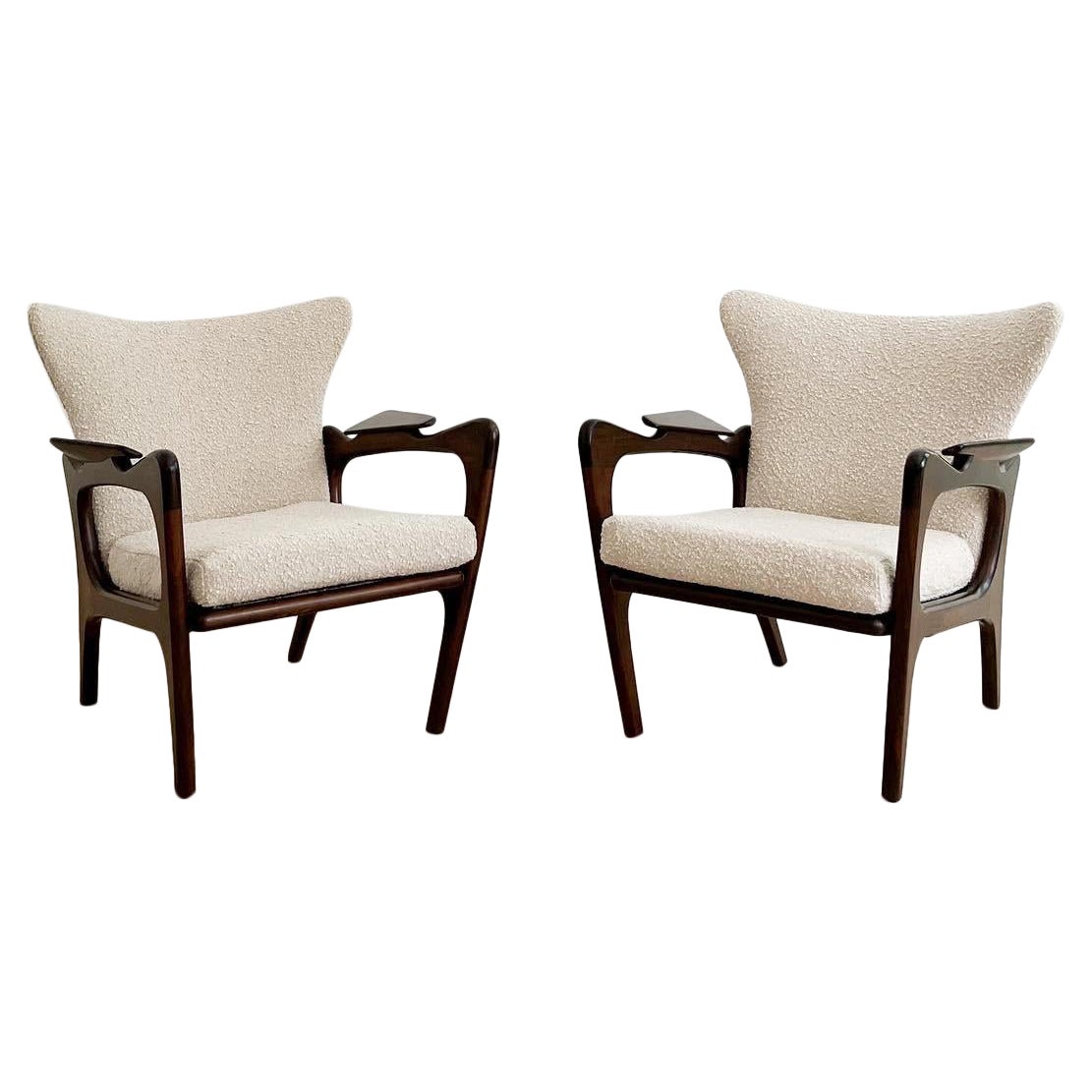 Pair of Mid-Century Modern Adrian Pearsall Lounge Chairs, New Boucle Upholstery
