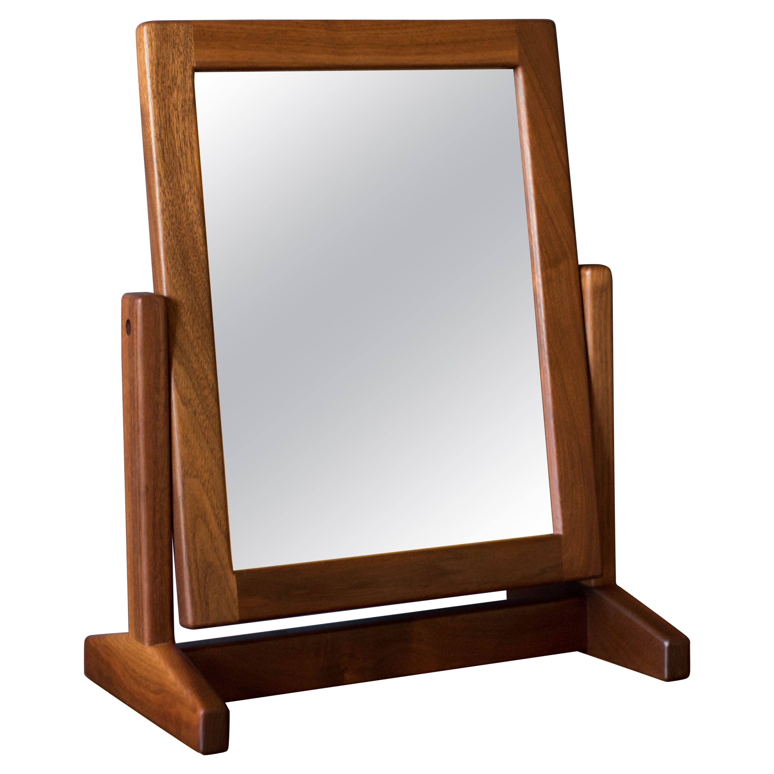 Studio Mid-Century Modern Walnut Swivel Vanity Table Mirror with Stand