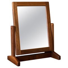 Studio Mid-Century Modern Walnut Swivel Vanity Table Mirror with Stand