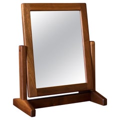 Miroir de table de coiffeuse pivotant en noyer, moderne du milieu du siècle dernier, avec support