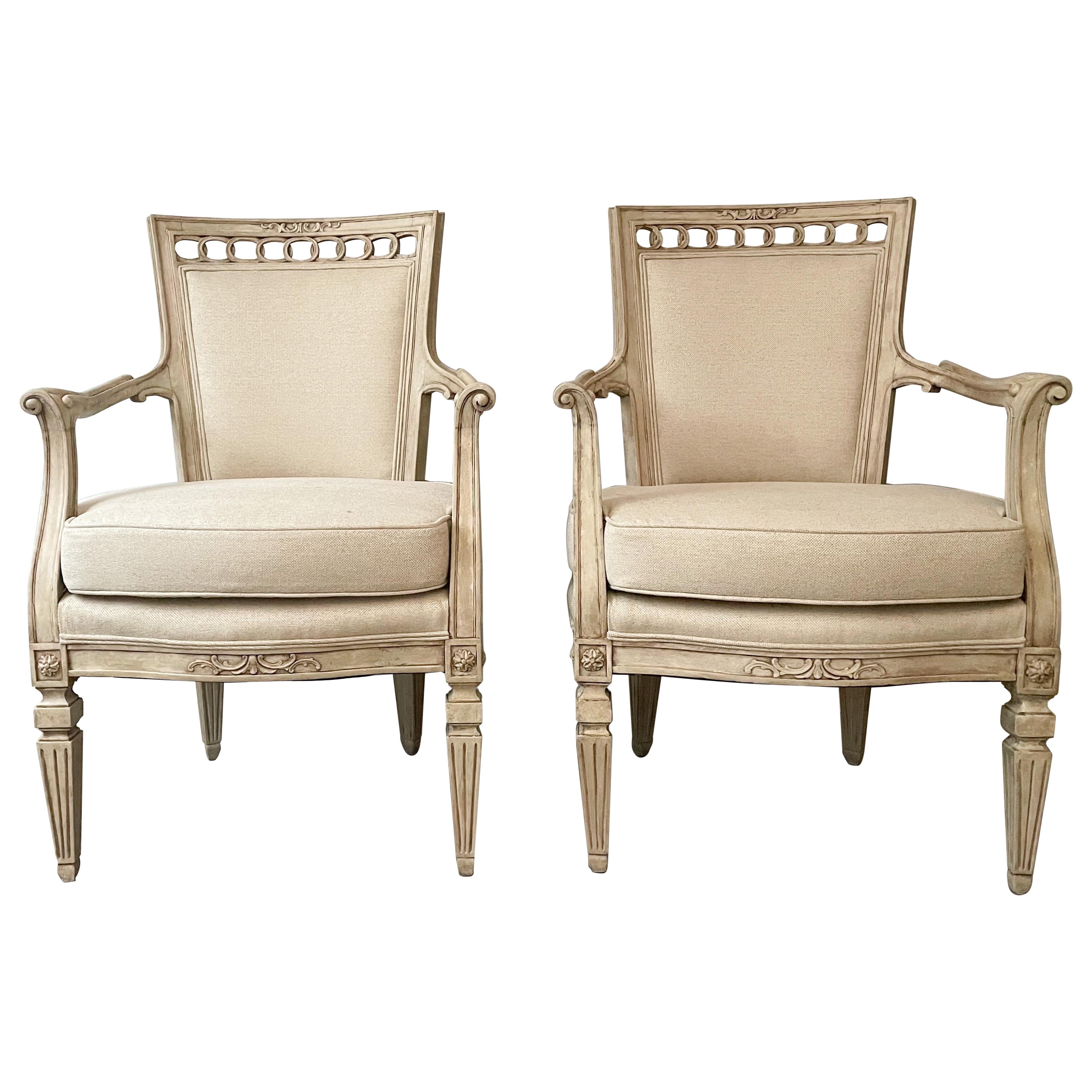 French Antique Neoclassical Armchairs  For Sale