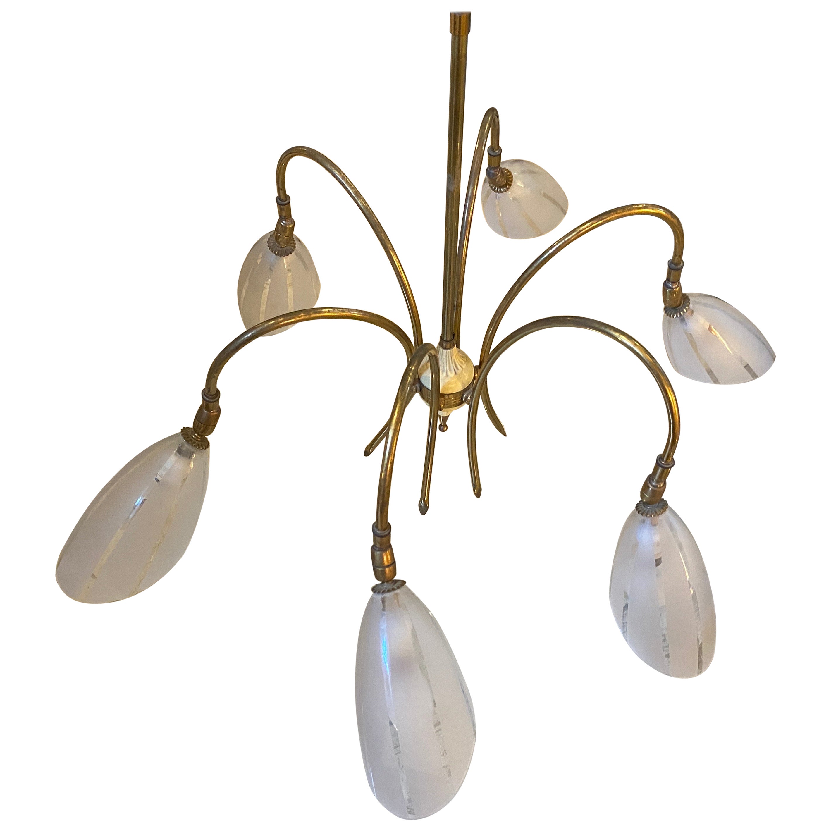 1950s Mid-Century Modern Brass and Glass Italian Spider Chandelier