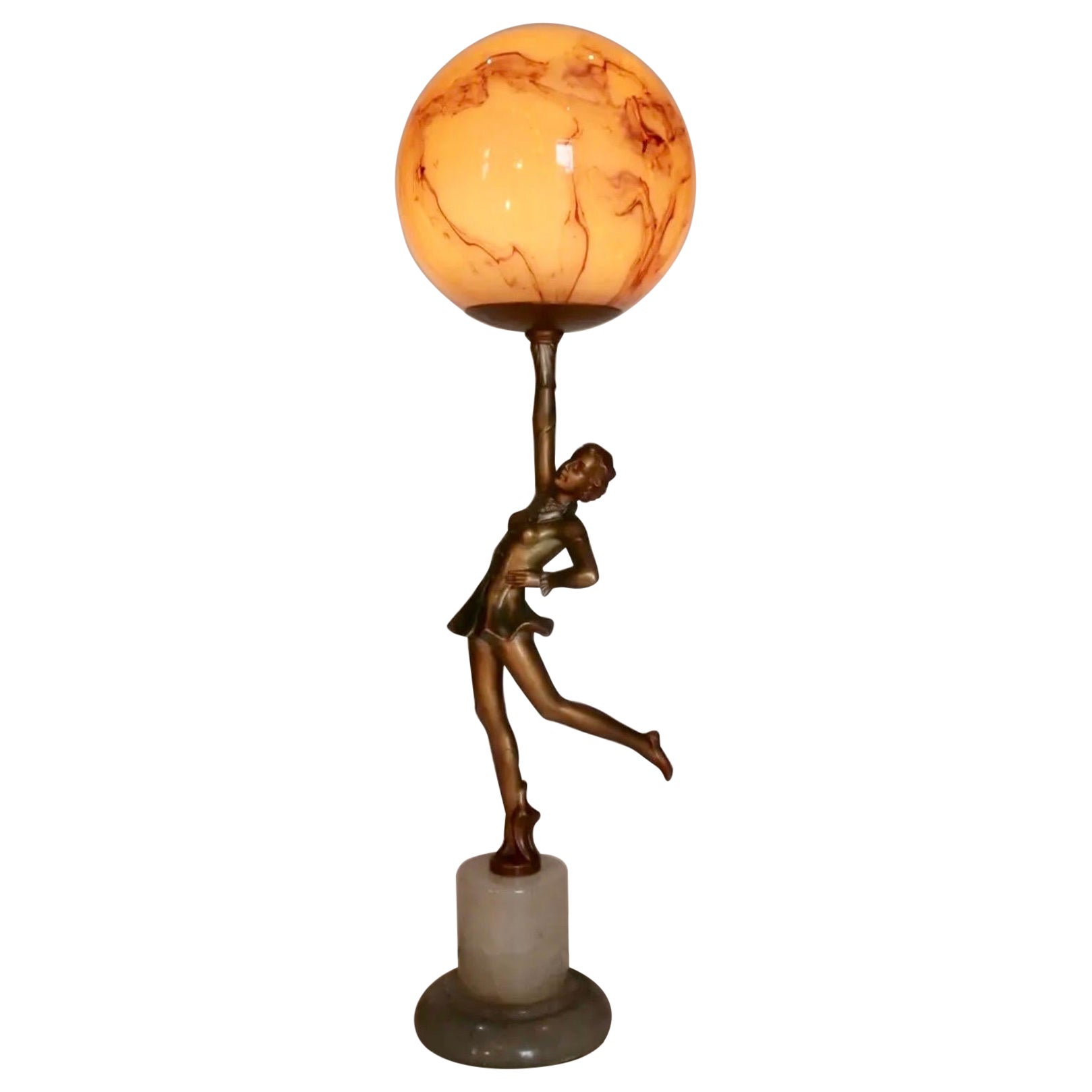 Art Deco Lady Lamp With Marbled Globe