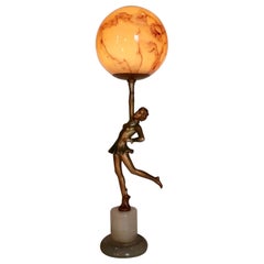 Art Deco Lady Lamp With Marbled Globe