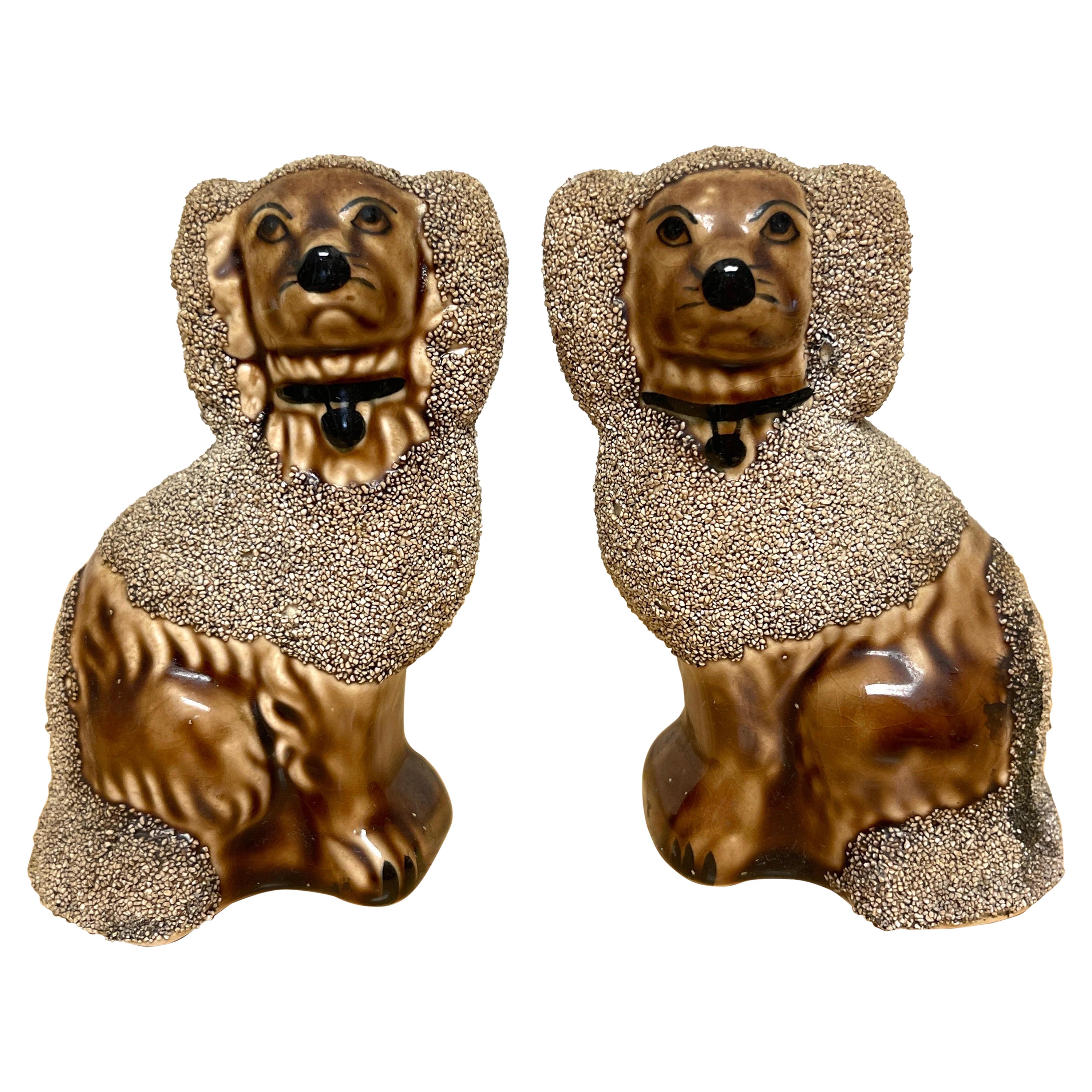 Pair of Diminutive Bennington Style Rockingham-Glazed Figures of Seated Poodles For Sale