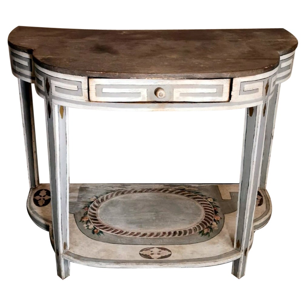 Table console en bois français de style Louis XV avec finition en laque blanche mate