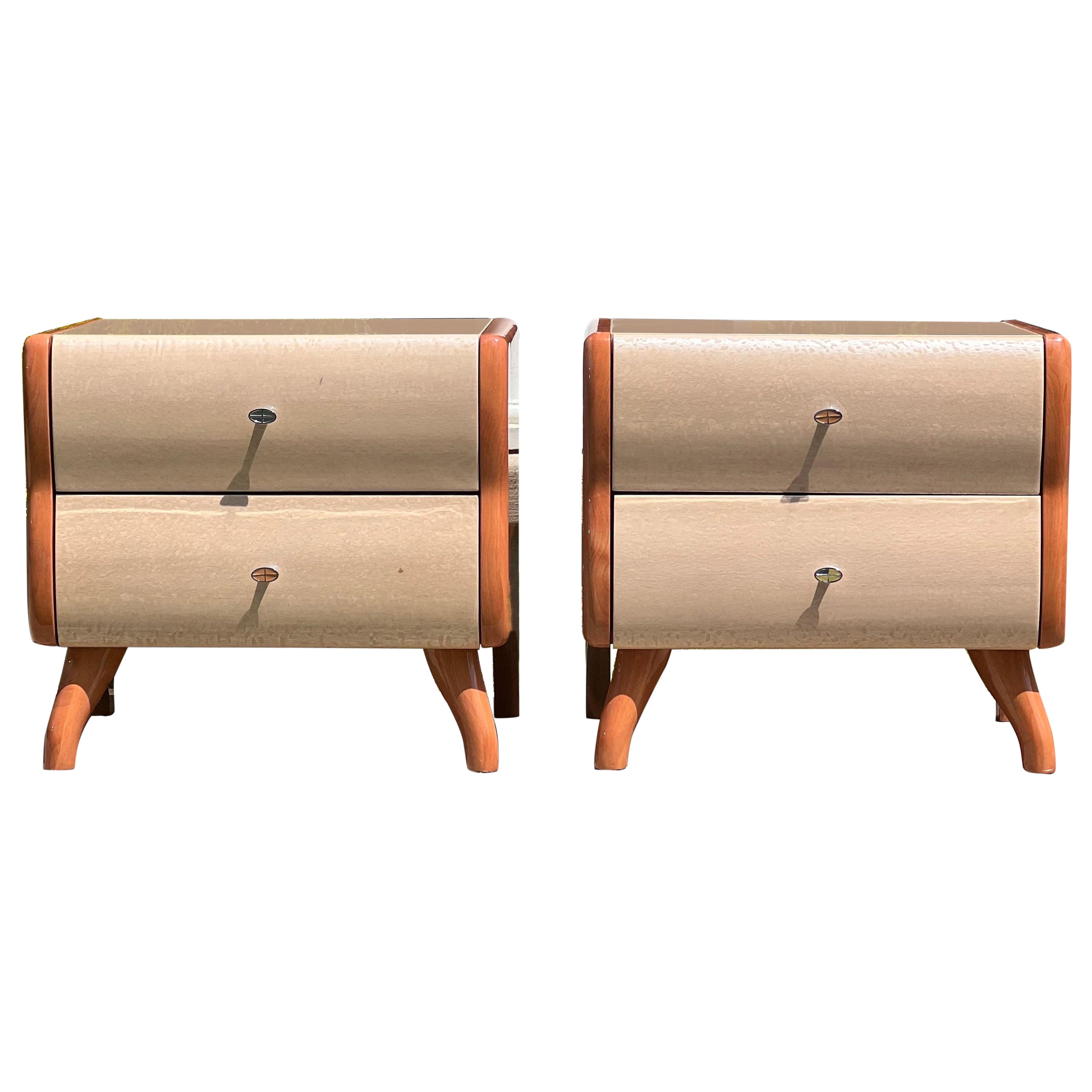 Vintage Italian Lacquered Two-Tone Nightstands, Pair