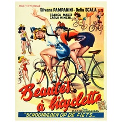 Affiche vintage d'origine du film Beautes A Bicyclette, Comédie comique